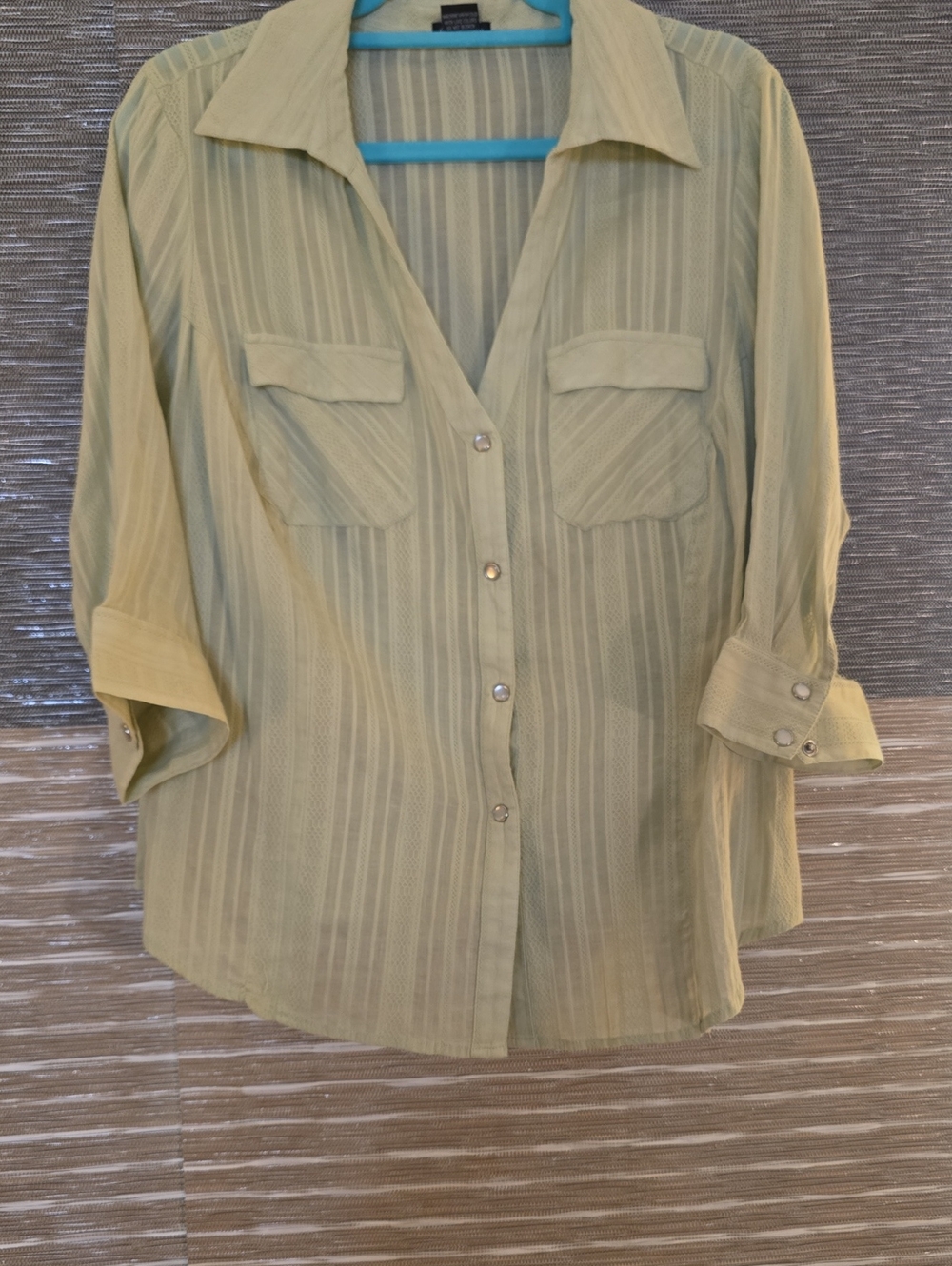 Eyeshadow Light Sage Green Snap Closure Women's Shirt